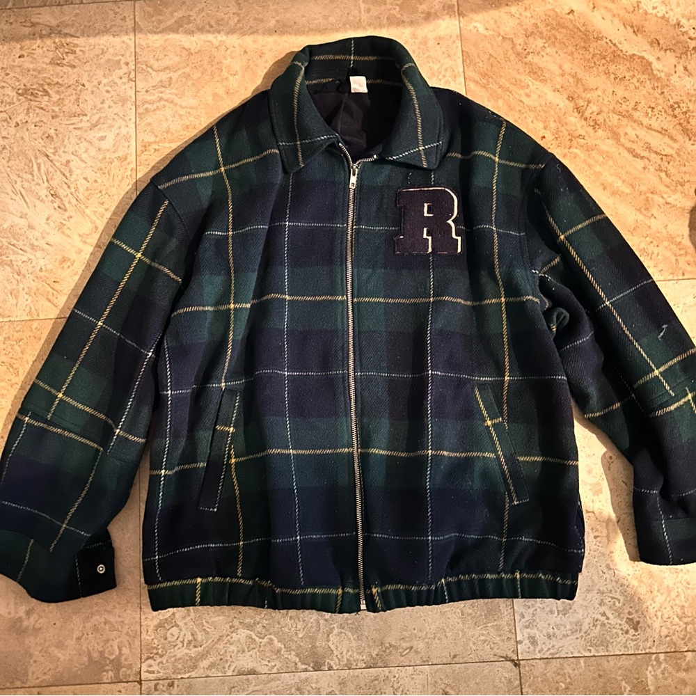Vintage Dark blue and green pattern jacket / Letter R